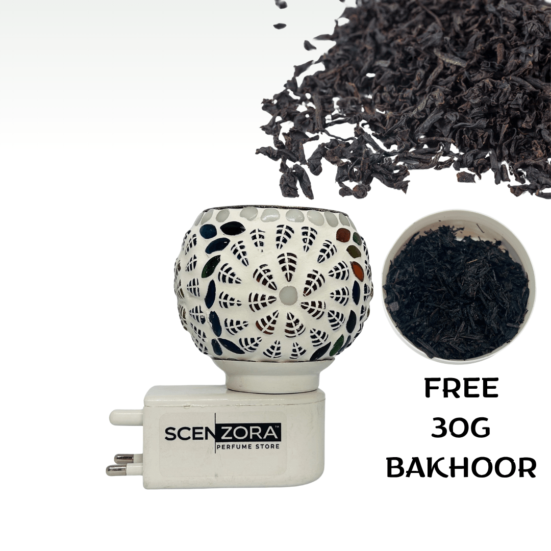 ScenZora Ceramic Camphor & Aroma Diffuser with Night Lamp – Includes 30g Bakhoor & 30g Camphor - ScenZora